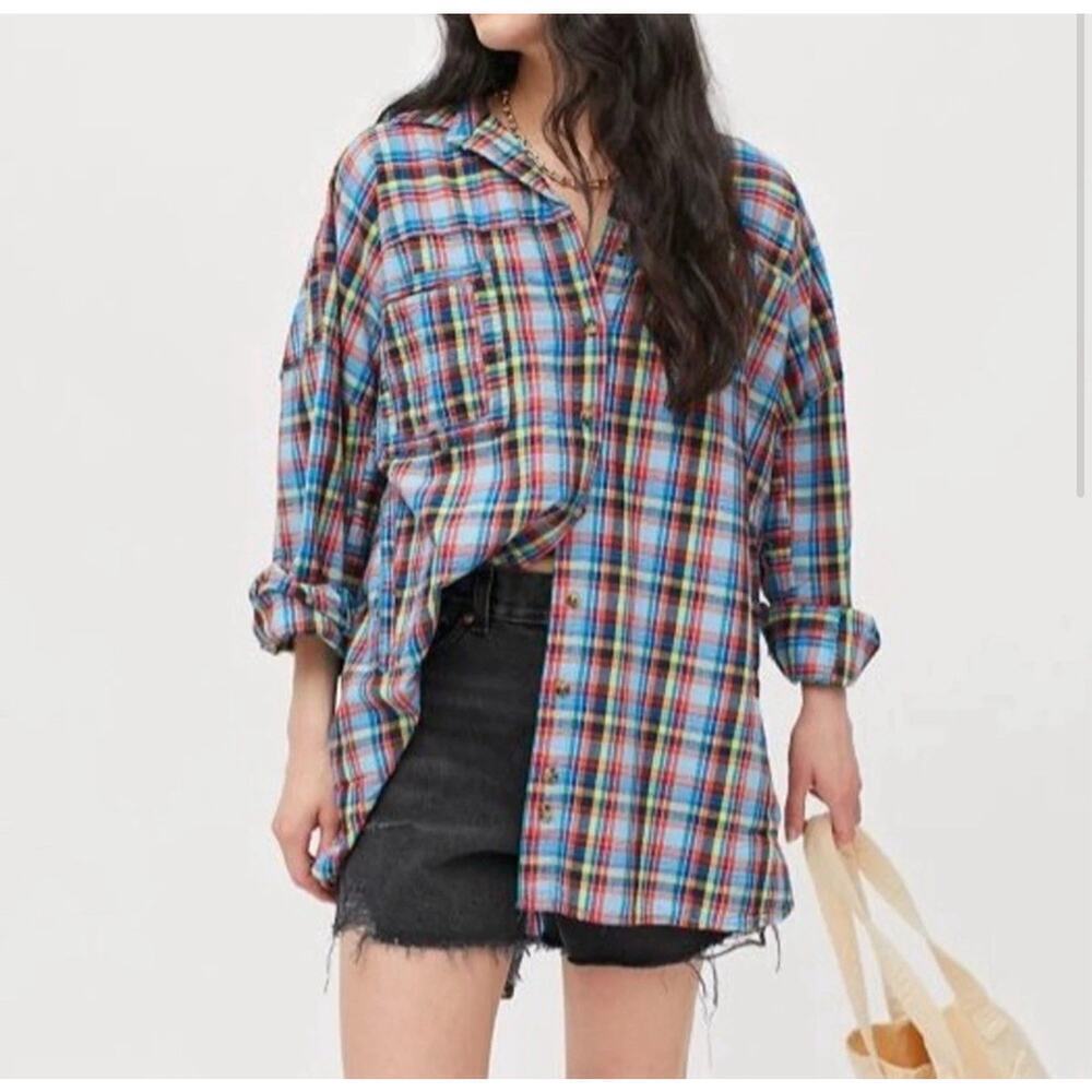 Urban Outfitters Muticolor Bryce Seersucker Check‎ Button-Down Oversized Shirt M